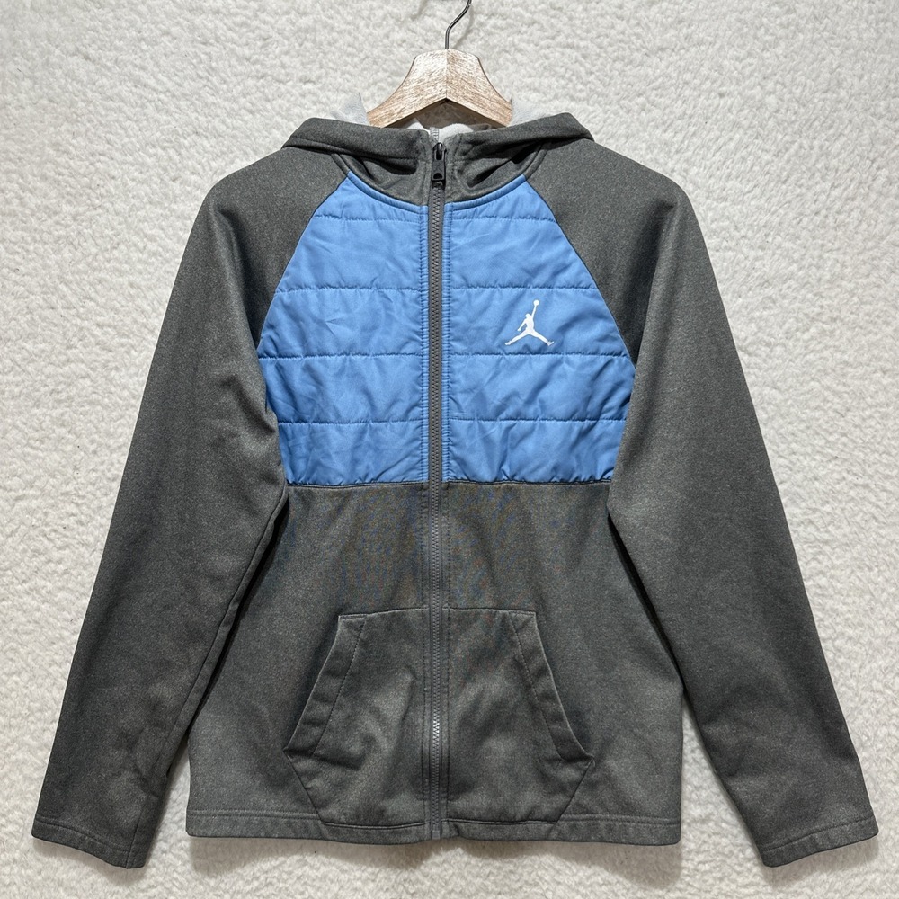 Jordan Boys' Full-Zip Hooded Jacket Gray‎ & Blue Size XL